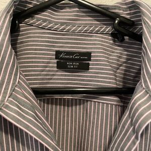 Kenneth Cole large long sleeve men’s dress shirt gray and pink pin stripes